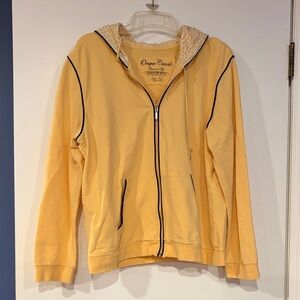 Onque Casuals Pale Yellow Zip Hoodie with Navy Piping